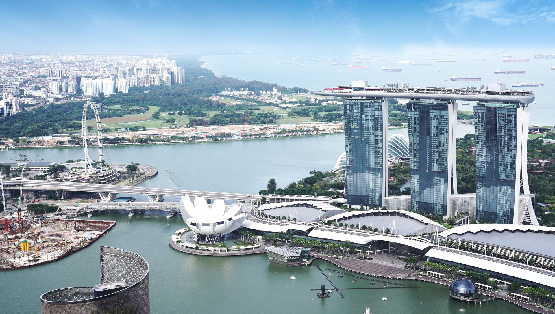 Aerial view of Singapore in cloudy weather